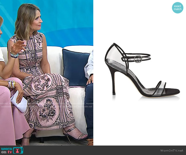 Manolo Blahnik Fersen Suede-Trimmed PVC Sandals worn by Savannah Guthrie on Today