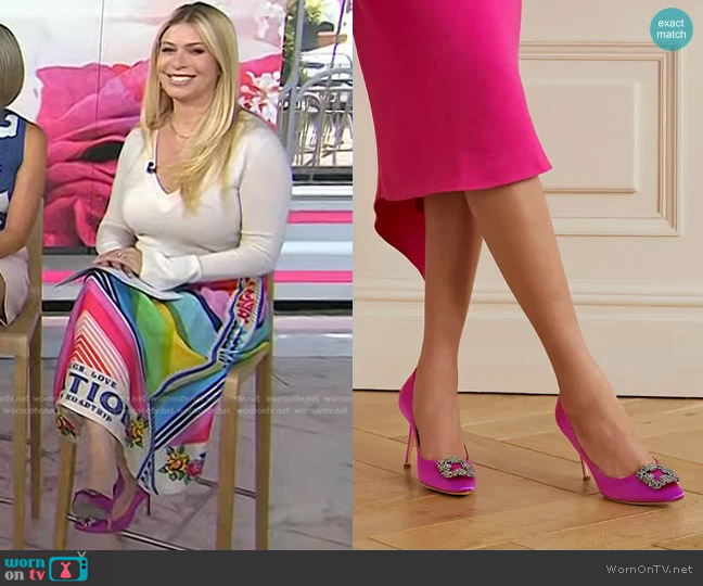 Manolo Blahnik Hangisi Embellished Satin Pumps worn by Jill Martin on Today