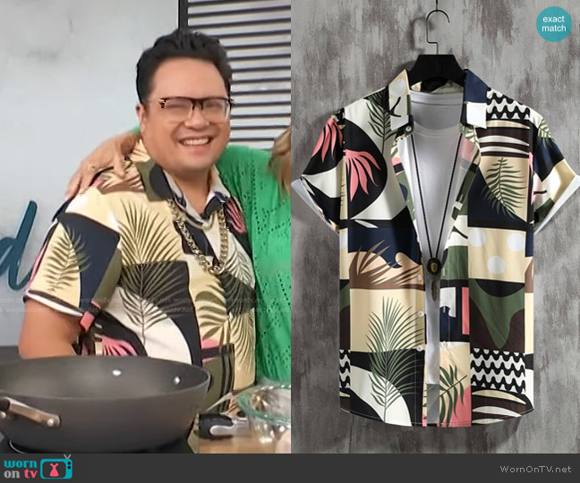 Shein Color Block Tropical Print Shirt worn by Dale Talde on Access Hollywood