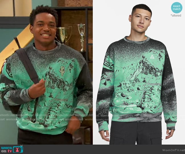 Nike Allover Print Fleece Crew worn by Booker Baxter (Issac Ryan Brown) on Ravens Home