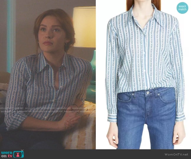 Nili Lotan Kate Button-up Shirt In Blue And White Floral worn by Nancy Drew (Kennedy McMann) on Nancy Drew