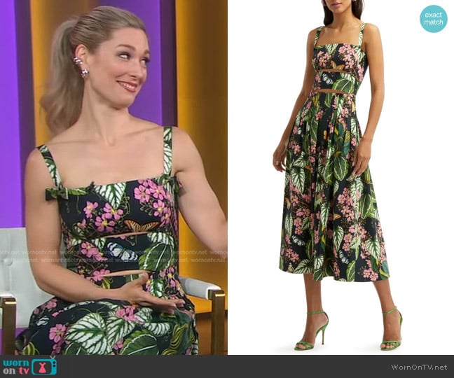 Oscar de la Renta A-Line Botanical-Print Midi-Dress worn by Briga Heelan on Good Morning America