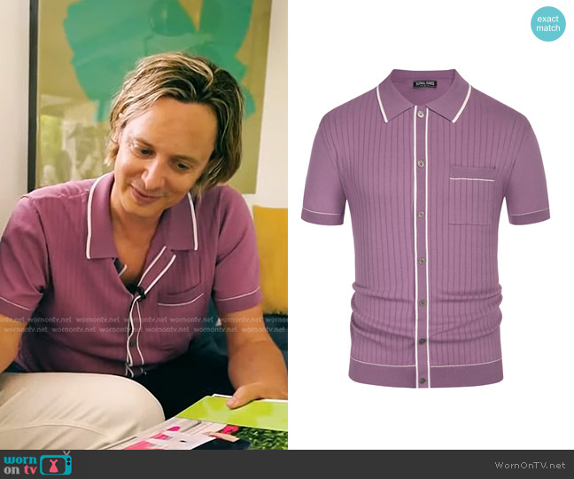 PJ Paul Jones Short Sleeve Knit Polo Shirt in Purple worn by Byron Lane on Today