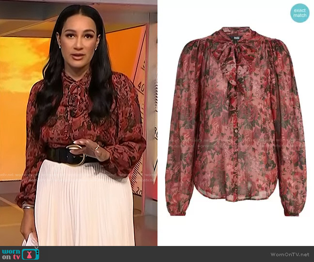 Paige Elynne Floral Tie-Neck Blouse worn by Morgan Radford on NBC News Daily