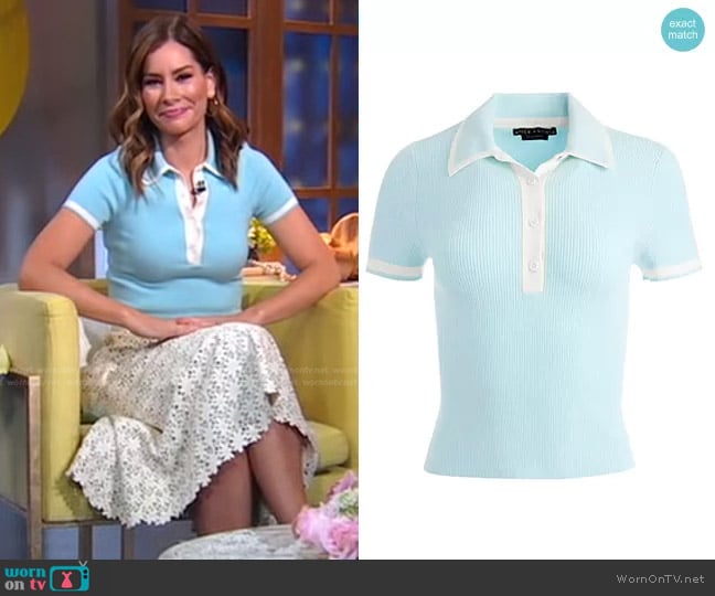 Alice + Olivia Pia Rib-Knit Polo Shirt worn by Rebecca Jarvis on Good Morning America