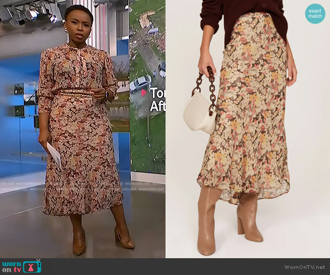 Polo Ralph Lauren Floral Midi Skirt worn by Zinhle Essamuah on NBC News Daily