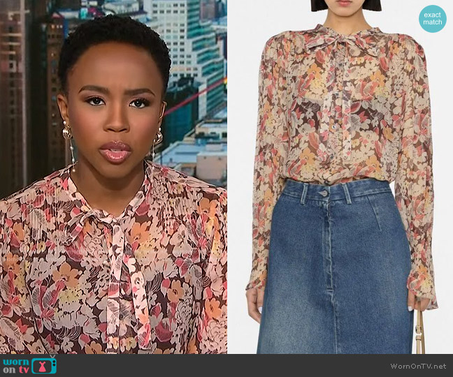 Polo Ralph Lauren Floral Print Pussybow Blouse worn by Zinhle Essamuah on NBC News Daily