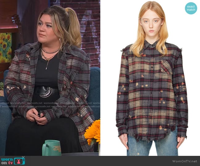 R13 Bleached Flannel Shirt in Bleached Grey Plaid worn by Kelly Clarkson on The Kelly Clarkson Show