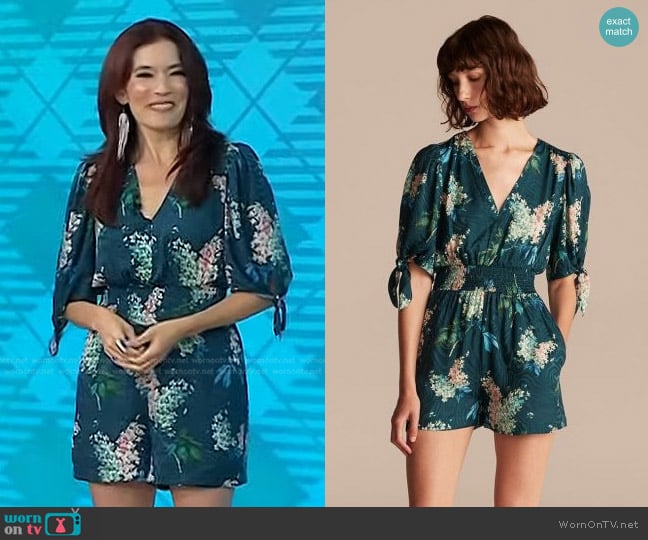 Rebecca Taylor Hydrangea Floral Romper Dress worn by Amy E. Goodman on Today