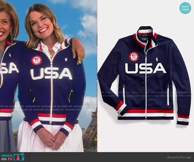 Ralph Lauren Team USA Track Jacket worn by Savannah Guthrie on Today