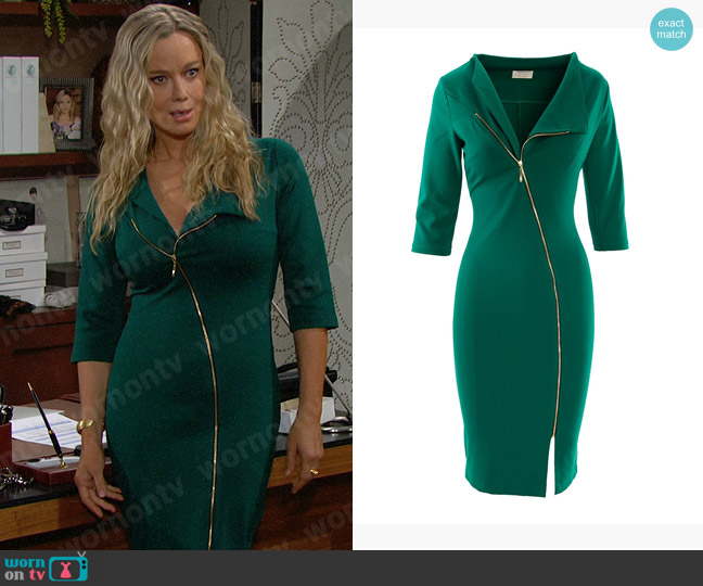 Roserry Chelsea Zipped Jersey Midi Dress in Emerald worn by Donna Logan (Jennifer Gareis) on The Bold and the Beautiful