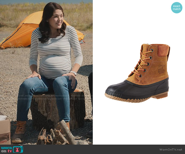 Sorel Cheyanne II Waterproof Insulated Winter Boot worn by Drea Mikami (Ellen Tamaki) on Manifest