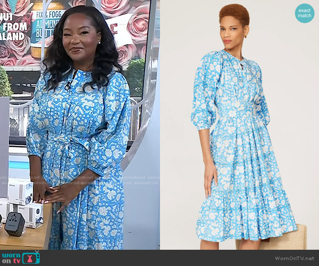WornOnTV: Makho’s blue floral print midi dress on Today | Makho Ndlovu ...