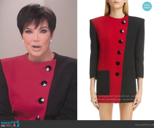 Saint Laurent Asymmetric Colorblock Wool Minidress worn by Kris Jenner (Kris Jenner) on The Kardashians