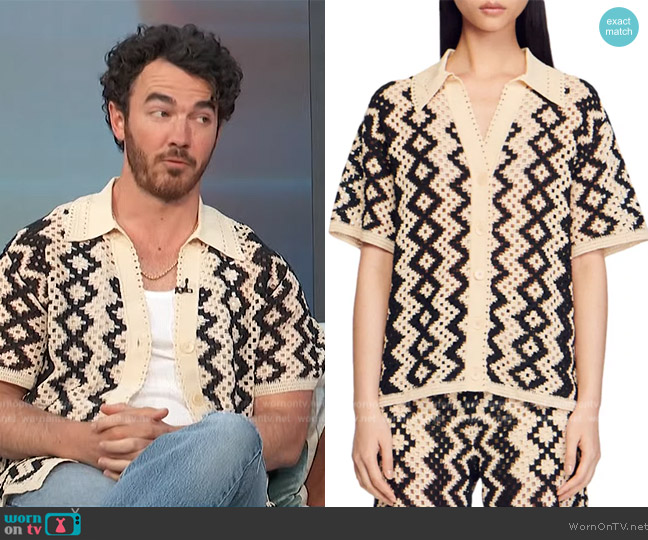 Sandro Crochet Top worn by Kevin Jonas on Access Hollywood