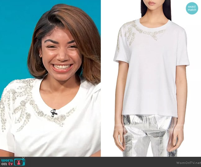 Sandro Stras Beaded T-Shirt worn by Stakiah Washington on Access Hollywood