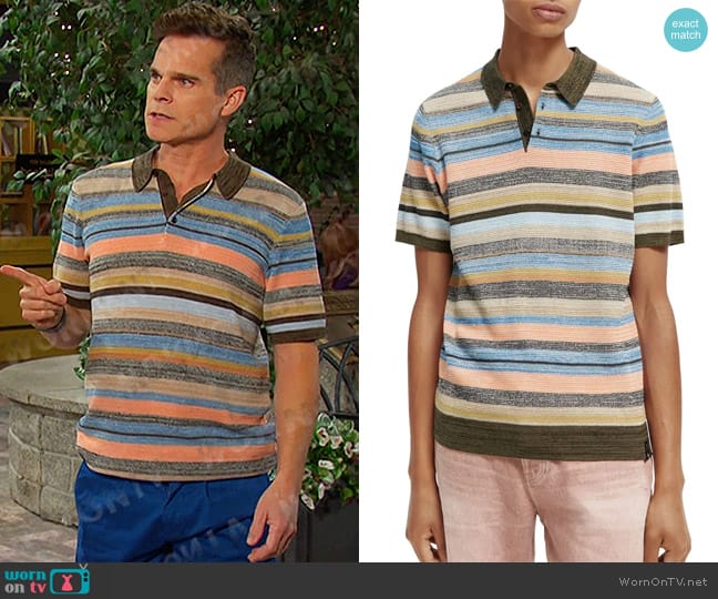 Scotch & Soda Stripe Organic Cotton Polo worn by Leo Stark (Greg Rikaart) on Days of our Lives