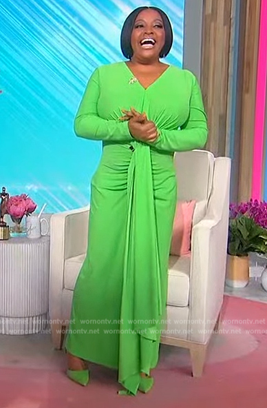 Sherri's green drape front dress on Sherri