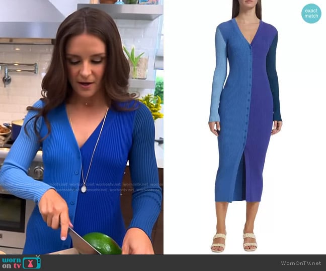 Staud Shoko Colorblock Sweater Dress in Cobalt Multi worn by Cristina Bustamante on Today