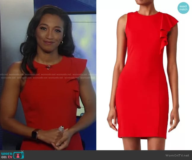 Susana Monaco Ruffle Sheath Dress worn by Brittany Bell on Good Morning America