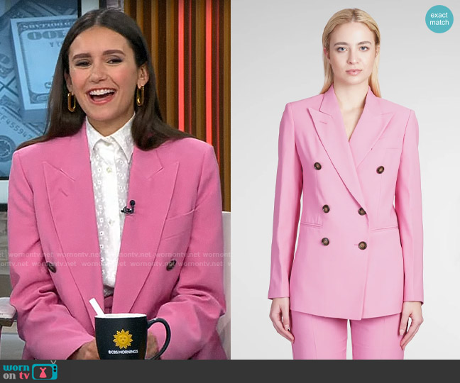 The Andamane Lavinia Blazer In Rose-pink Viscose worn by Nina Dobrev on CBS Mornings