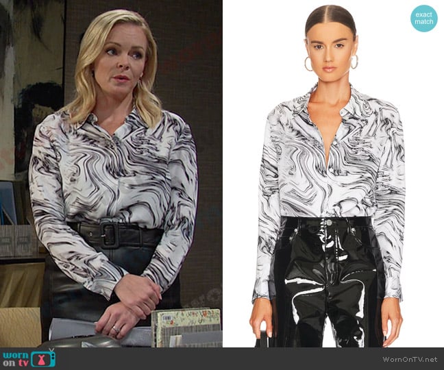 Theory Classic Button Up Top worn by Belle Brady (Martha Madison) on Days of our Lives