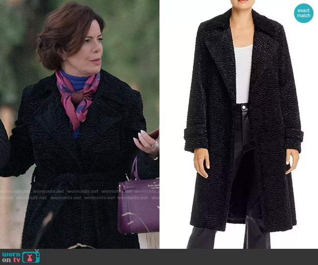 Theory Oaklane Trench in Faux Astrakhan worn by Margaret Wright (Marcia Gay Harden) on So Help Me Todd