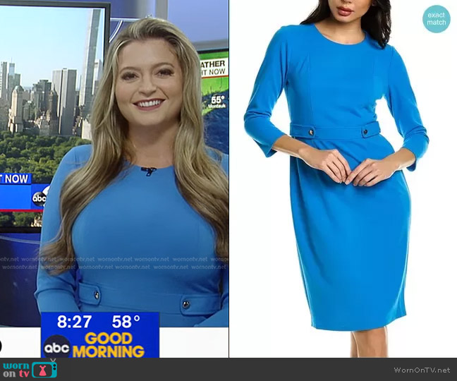 London Times Three-Quarter Sleeve Sheath Dress in Blue worn by Dani Beckstrom on Good Morning America