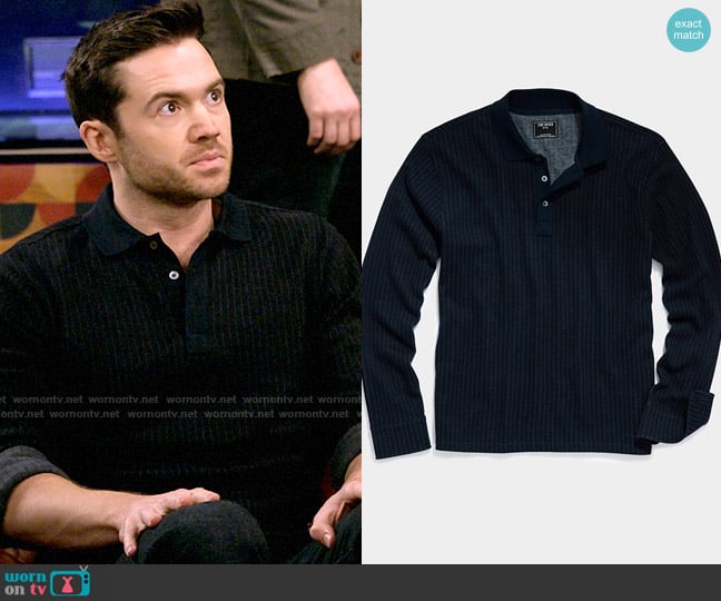 Todd Snyder Long-Sleeved Pinstripe Double Knit Polo worn by Charlie (Tom Ainsley) on How I Met Your Father