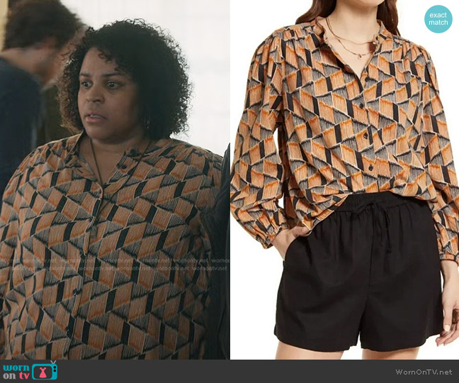 Treasure & Bond Print Button-up Blouse worn by Astrid Koren (Arianna Esquerre) on Manifest