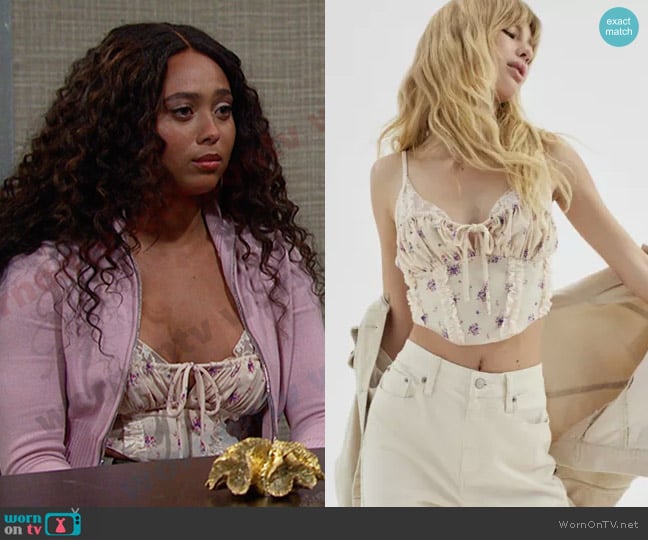 Urban Outfitters Farrah Sheer Lace Corset Cami worn by Talia Hunter (Aketra Sevellian) on Days of our Lives