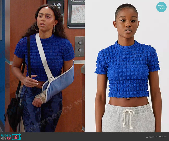 Urban Outfitters Paula Popcorn Knit Crop Top worn by Talia Hunter (Aketra Sevellian) on Days of our Lives