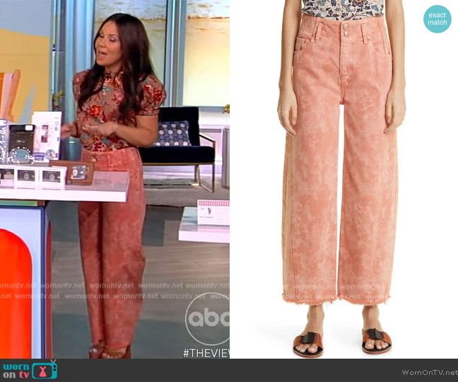 Ulla Johnson The Thea Marbleized Raw Hem Crop Wide Leg Nonstretch Jeans worn by Gretta Monahan on The View