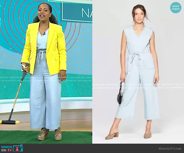 Universal Thread V-Neck Denim Jumpsuit worn by Sheinelle Jones on Today