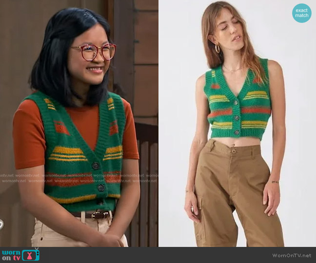 Urban Outfitters Rickie Cropped Sweater Vest worn by Megan (Grace Lu) on Bunkd