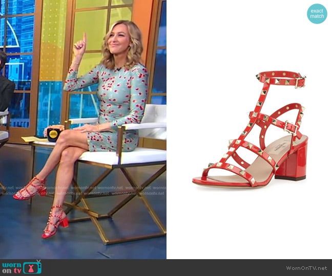 Valentino Rockstud Patent Cage Sandal worn by Lara Spencer on Good Morning America