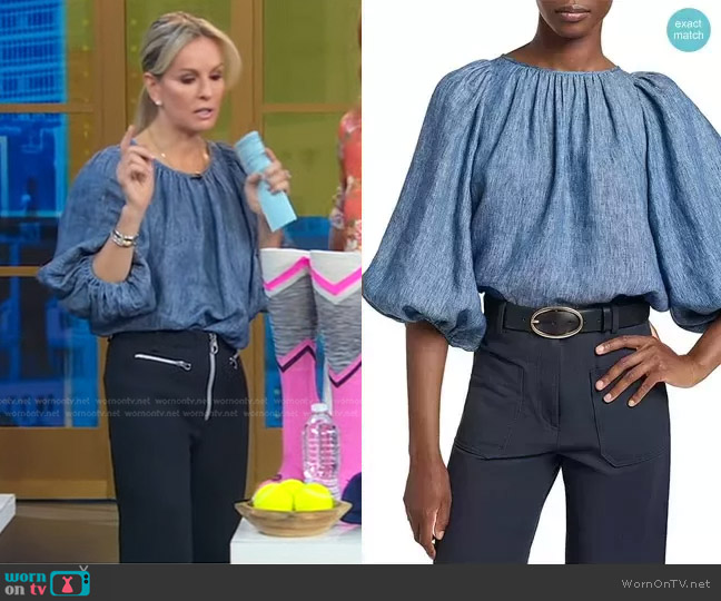 WornOnTV: Jennifer’s blue puff sleeve top and navy zip pants on Good ...