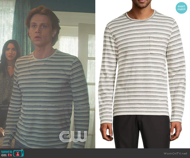 Vince Chevron Stripe Long-Sleeved Crewneck T-Shirt worn by Ace (Alex Saxon) on Nancy Drew