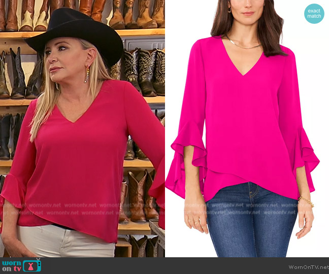 Vince Camuto Flutter-Sleeve Top worn by Shannon Beador on The Real Housewives of Orange County