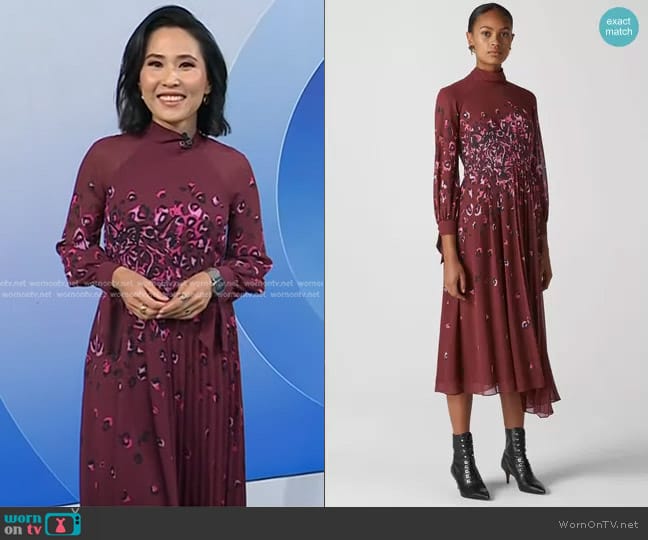 Whistles Leo Print Pleated Dress worn by Vicky Nguyen on Today