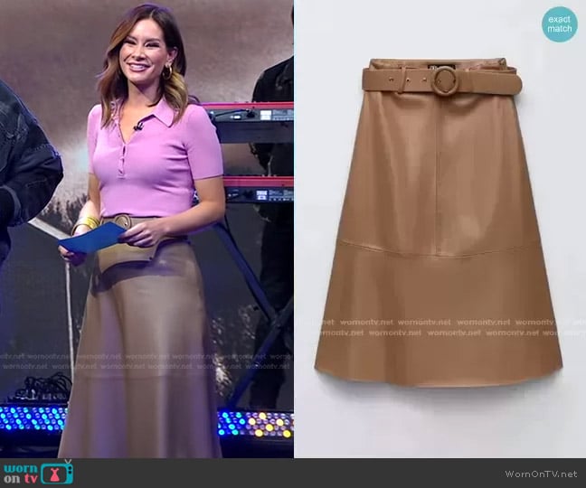 Zara Cape Skirt with Belt worn by Rebecca Jarvis on Good Morning America