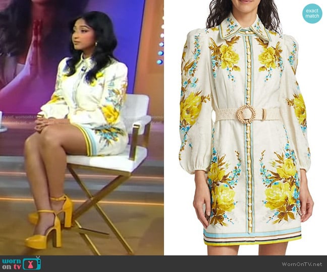 Zimmermann Halcyon Belted Linen Mini Shirtdress worn by Maitreyi Ramakrishnan on Good Morning America