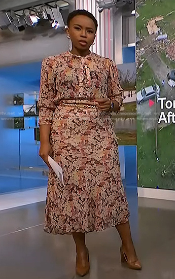 Zinhle Essamuah’s floral blouse and skirt on NBC News Daily