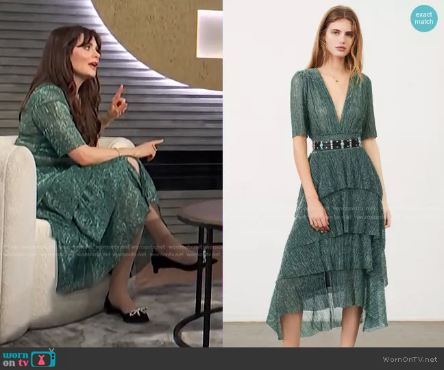 Maje Ruffine Dress worn by Zooey Deschanel on E! News