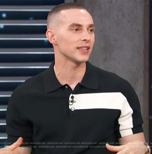 Adam Rippon’s black polo shirt on Access Hollywood