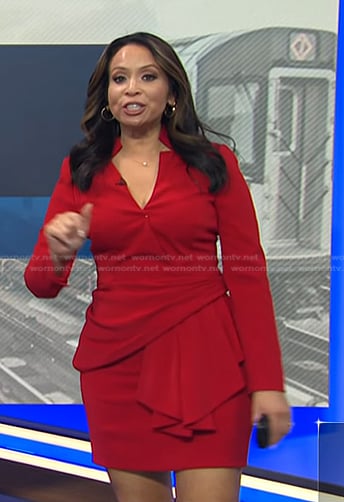 Adelle's red draped long sleeve dress on Today