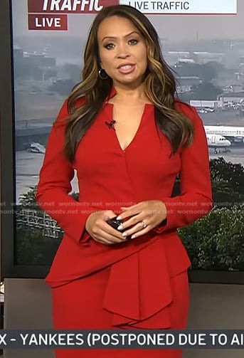 Adelle's red draped long sleeve dress on Today