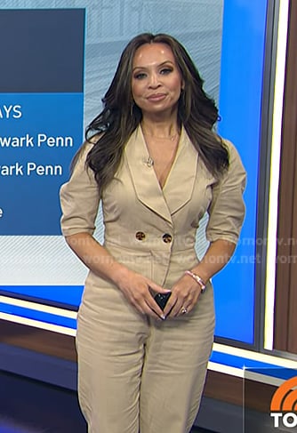 Adelle's beige double breasted jumpsuit on Today