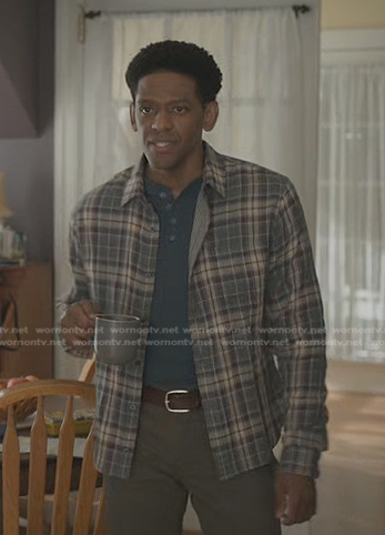 Adrian’s grey plaid button down shirt on Manifest