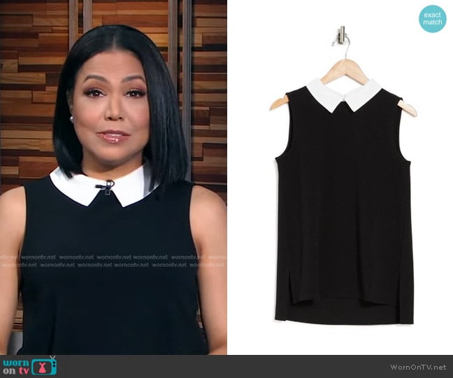 Adrianna Papell Point Collar Sleeveless Top worn by Stephanie Ramos on Good Morning America